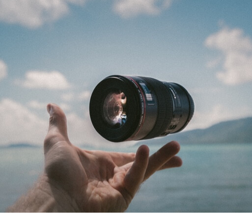 camera floating on person's hand